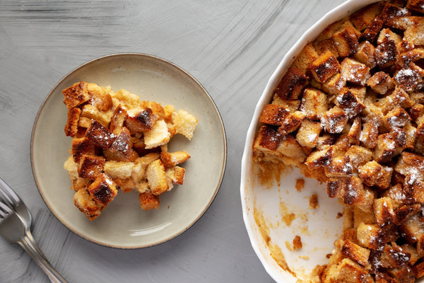 Kamado Grilled Bread Pudding with Vanilla Sauce: Smoky Sweet Perfection